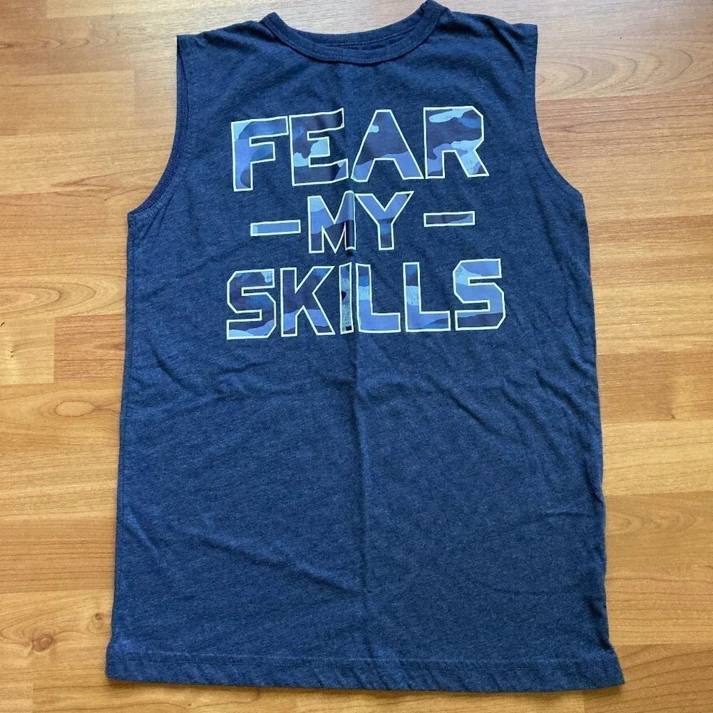 𝅺PLACE Sport, Graphic‎ Blue Tank, "Fear My Skills", Size XXL Kids
